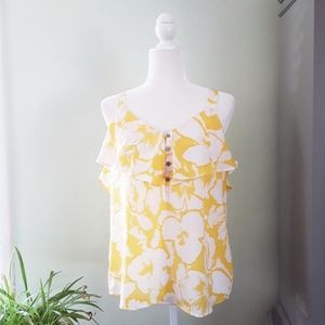Loft Floral Print Ruffle Sleeveless Top Yellow & W